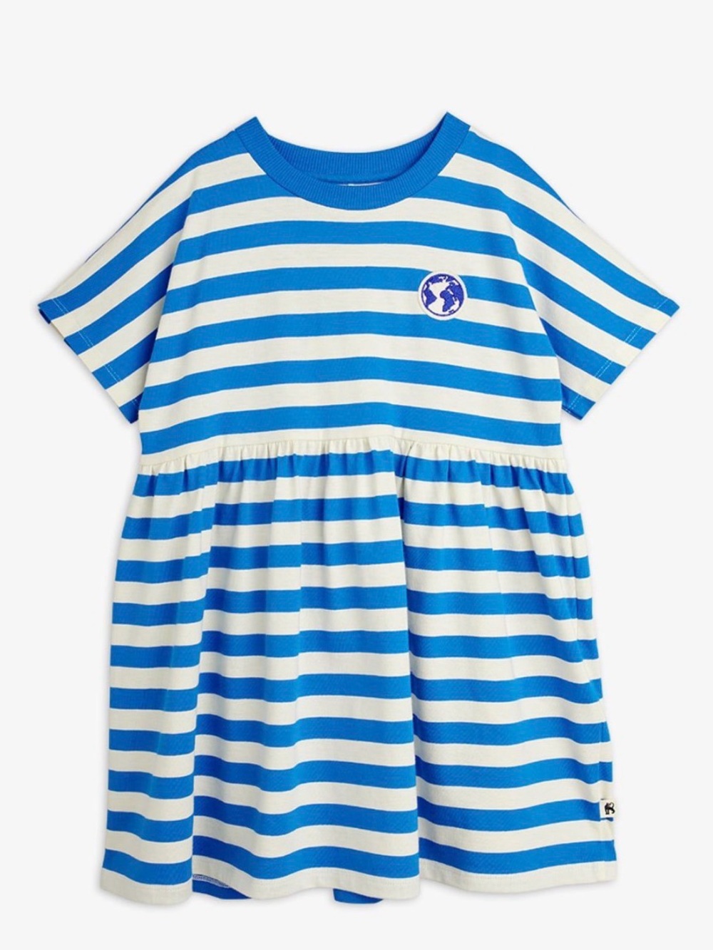Mini Rodini Blue & White Striped Cotton Dress with Globe Patch